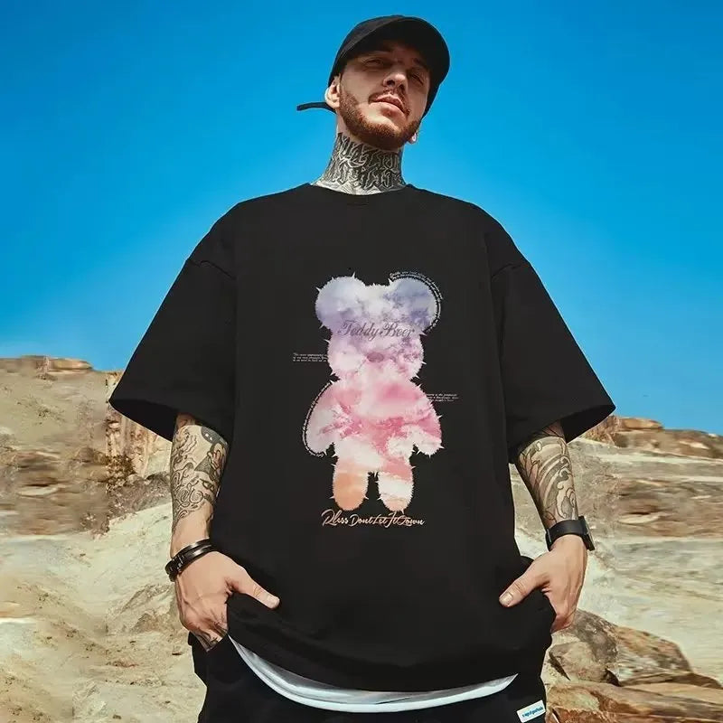 Men's Stylish Loose Round Neck Bear Printed T-Shirt - Bellarte Enchanté Men's Stylish Loose Round Neck Bear Printed T-Shirt